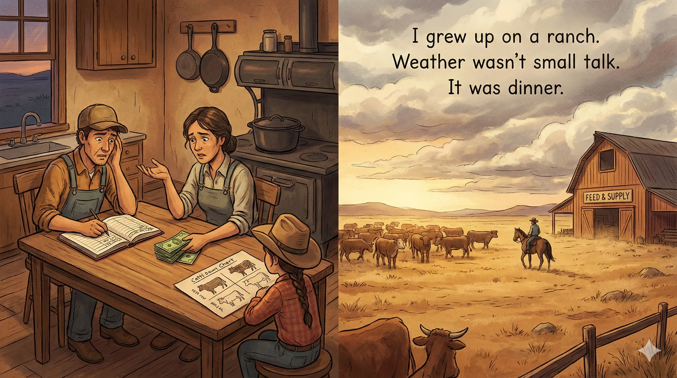 I grew up on a ranch. Weather wasn&rsquo;t small talk. It was dinner.