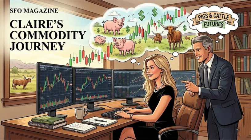 Mr. Turner standing over Claire's shoulder as she learns to trade futures