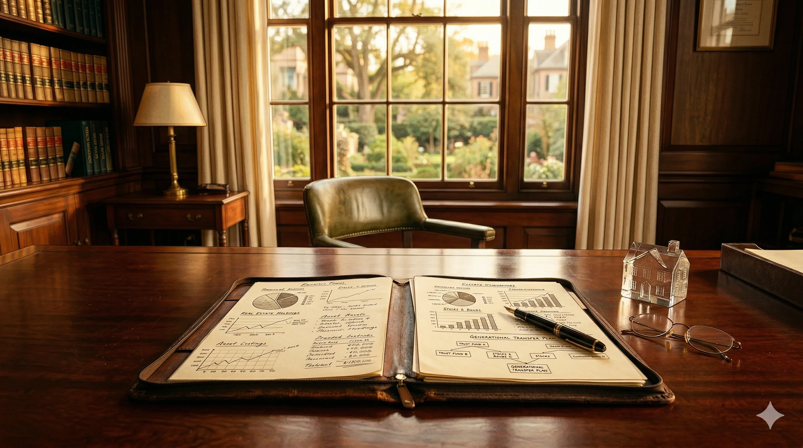 Estate planning portfolio on a mahogany desk