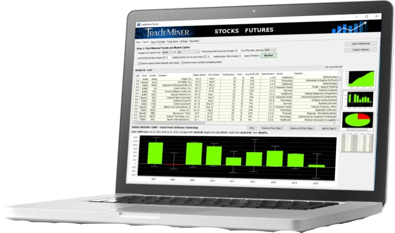 TradeMiner Pro on a laptop